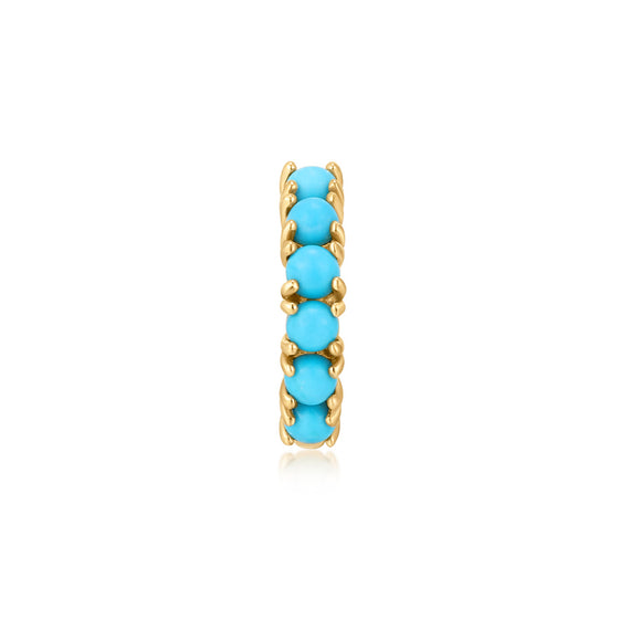 Natural turquoise single hoop earring solid gold