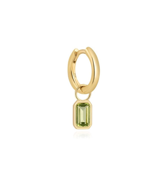 Olivine green baguette hoop gold vermeil earring