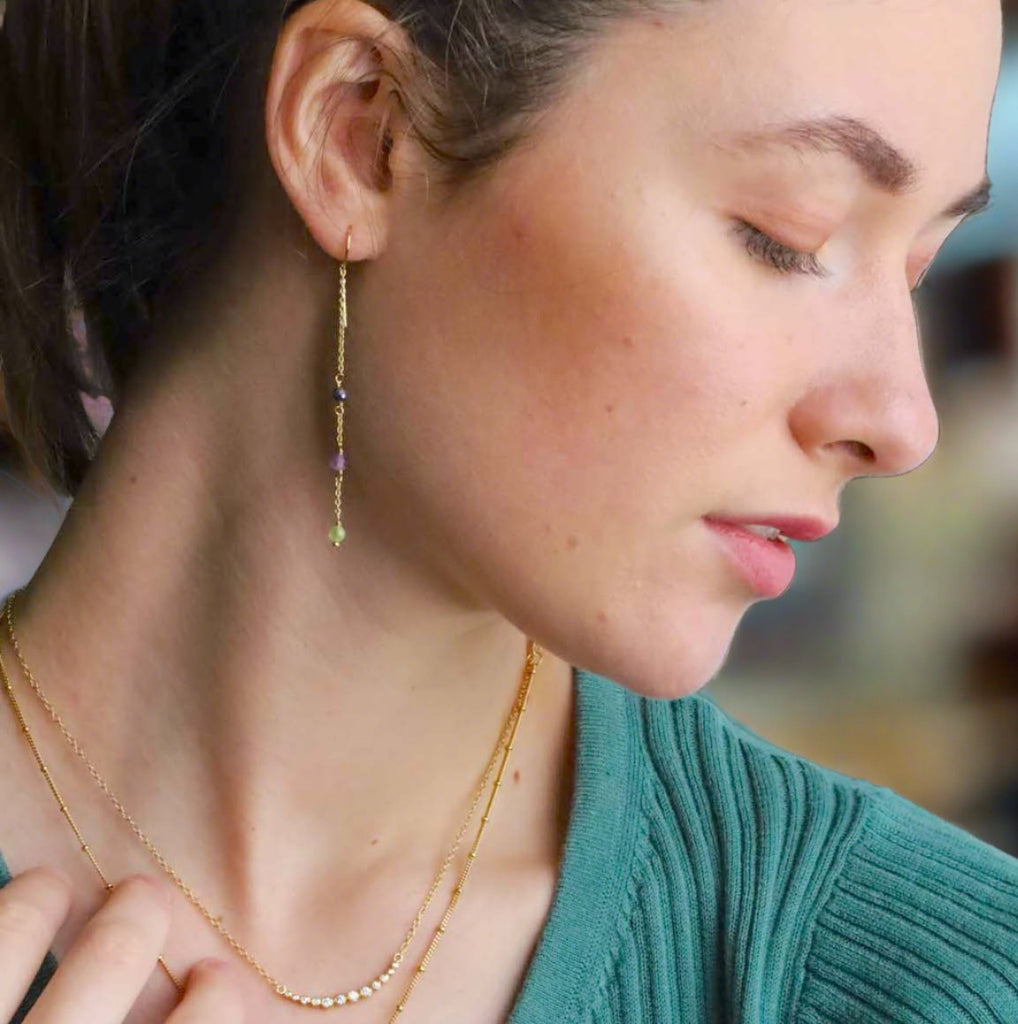 multi gemstone thread through earrings