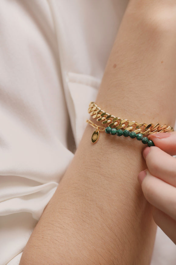 gold gemstone paper clip chain bracelet