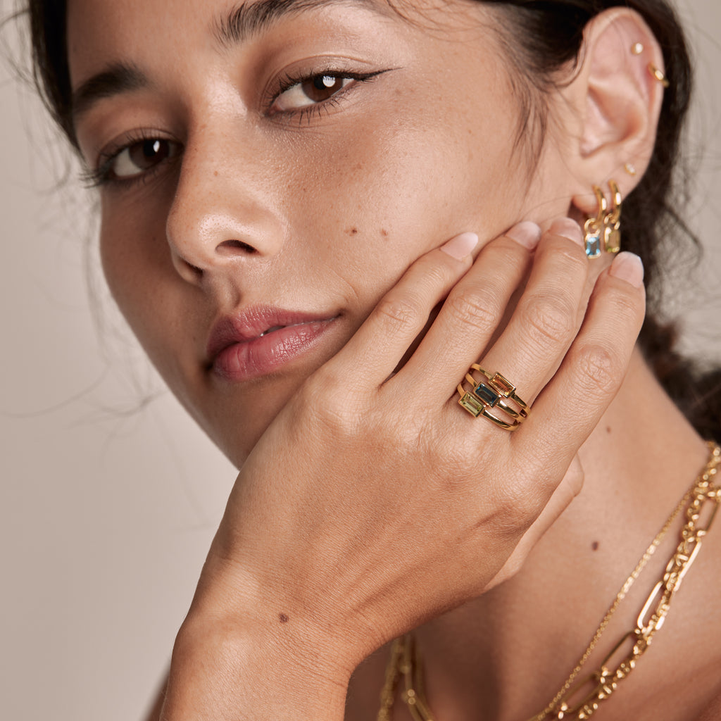 citrine baguette ring in vermeil gold