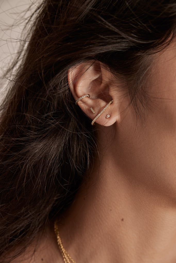 mini gold pavé bar stud earrings