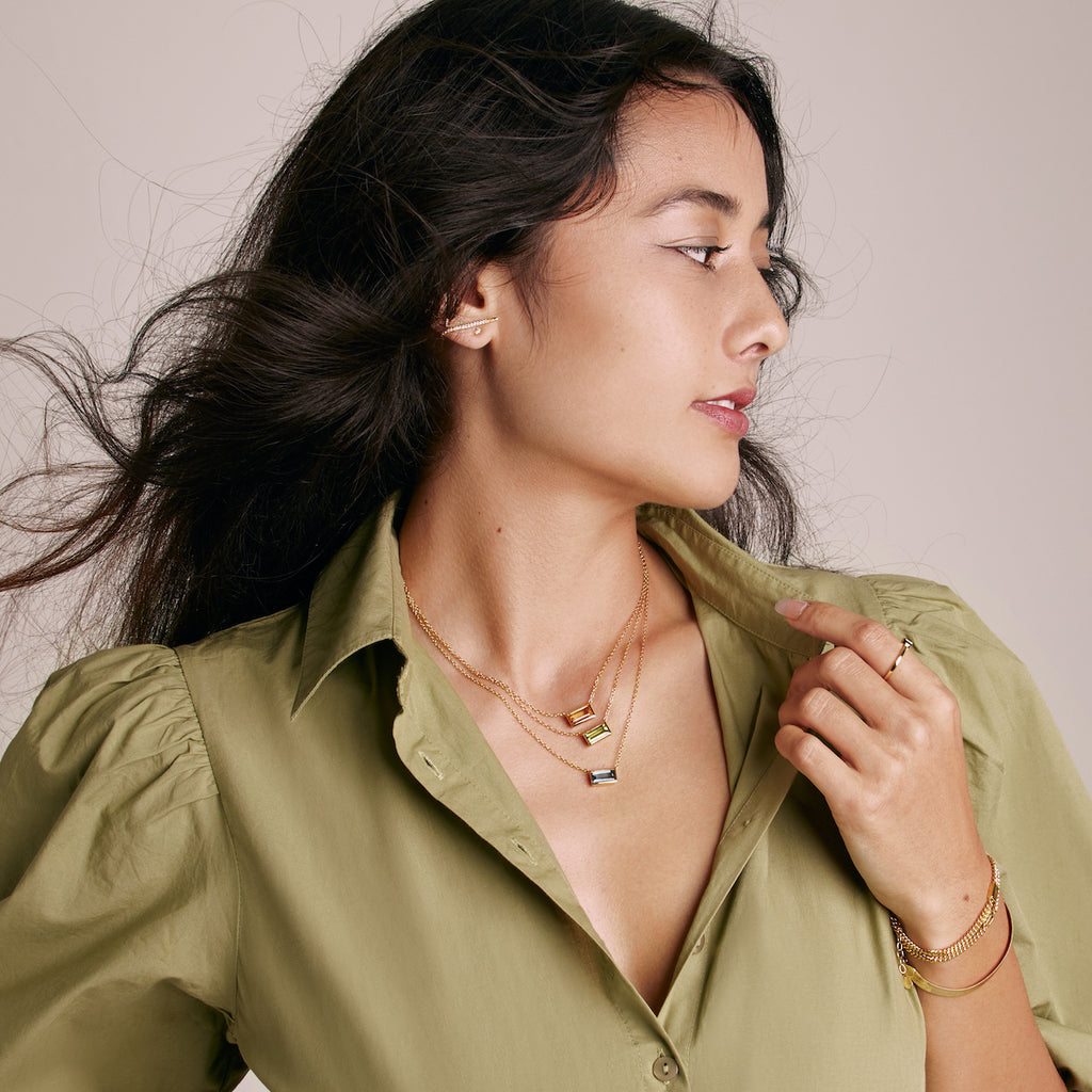 baguette london blue topaz necklace in vermeil gold