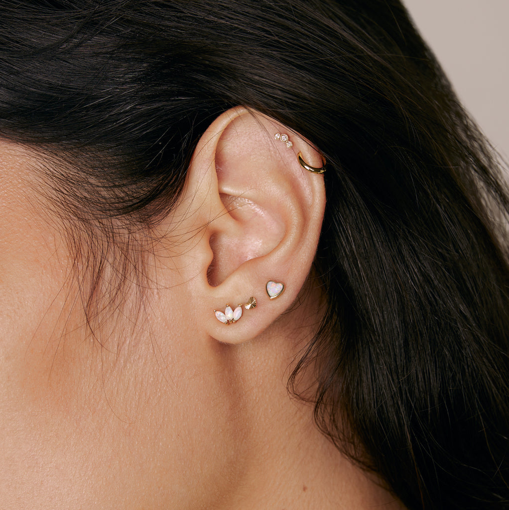 opal heart single stud earring in solid gold
