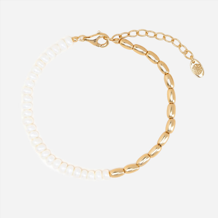 Freshwater pearl gold nuggets bracelet
