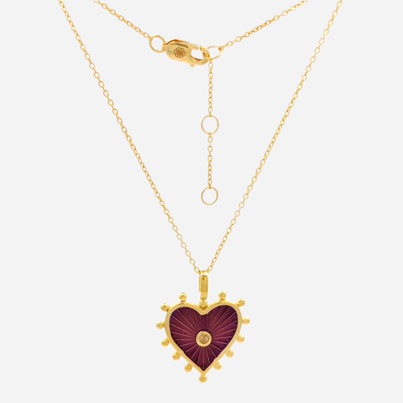 Violaine heart necklace with Purple Enamel and Citrine