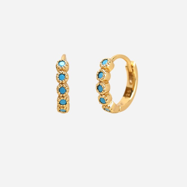 turquoise blue gold plated silver hoop earrings
