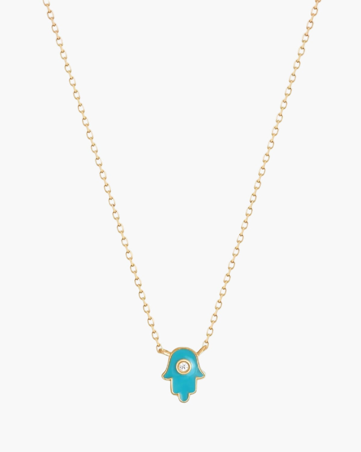 Blue enamel hamsa hand dainty necklace