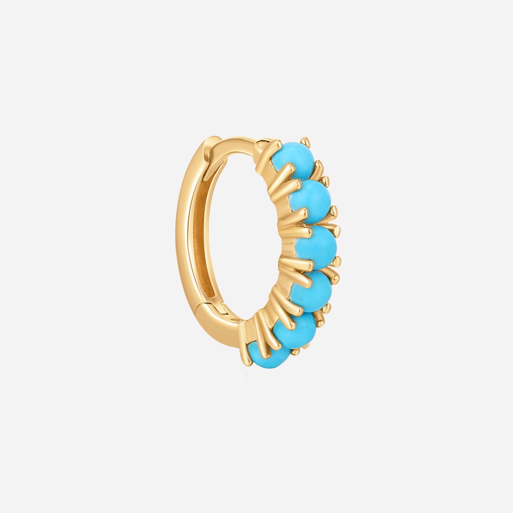 Natural turquoise single hoop earring solid gold