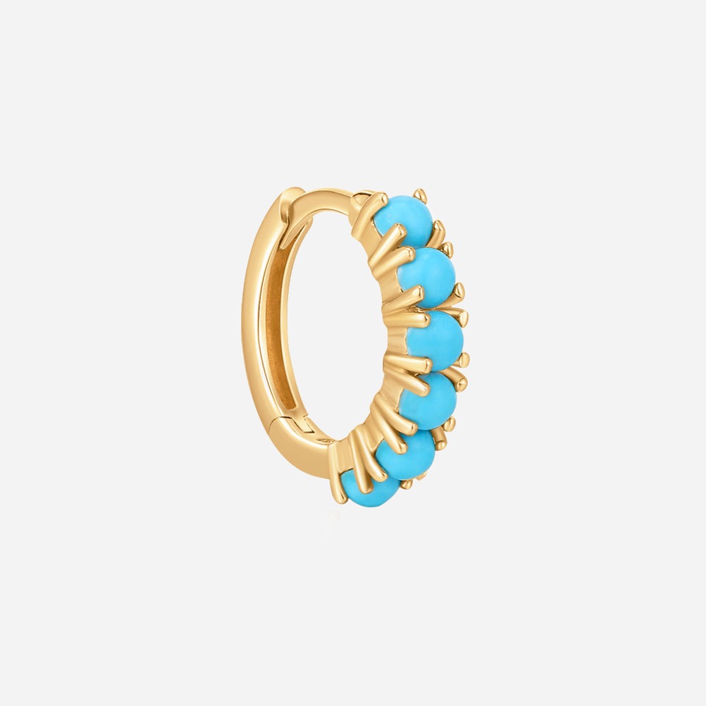 Turquoise single hoop earring in solid gold