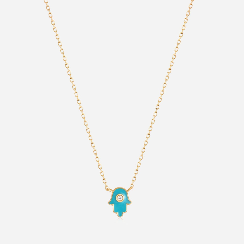 Blue enamel hamsa hand dainty necklace