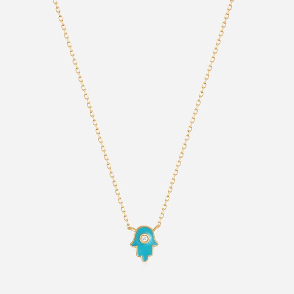 blue enamel hamsa hand necklace