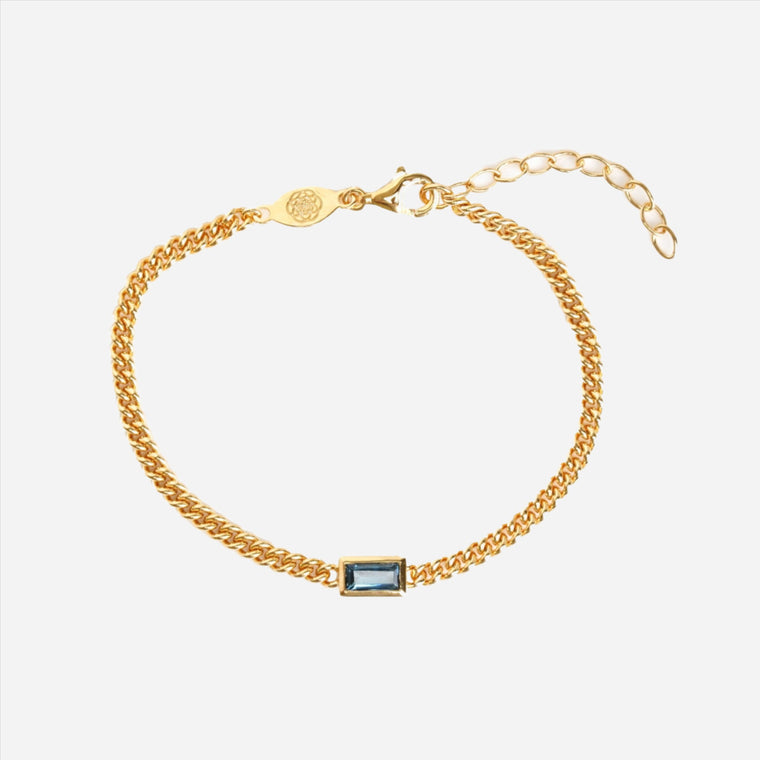 london blue topaz baguette curb chain bracelet in vermeil gold