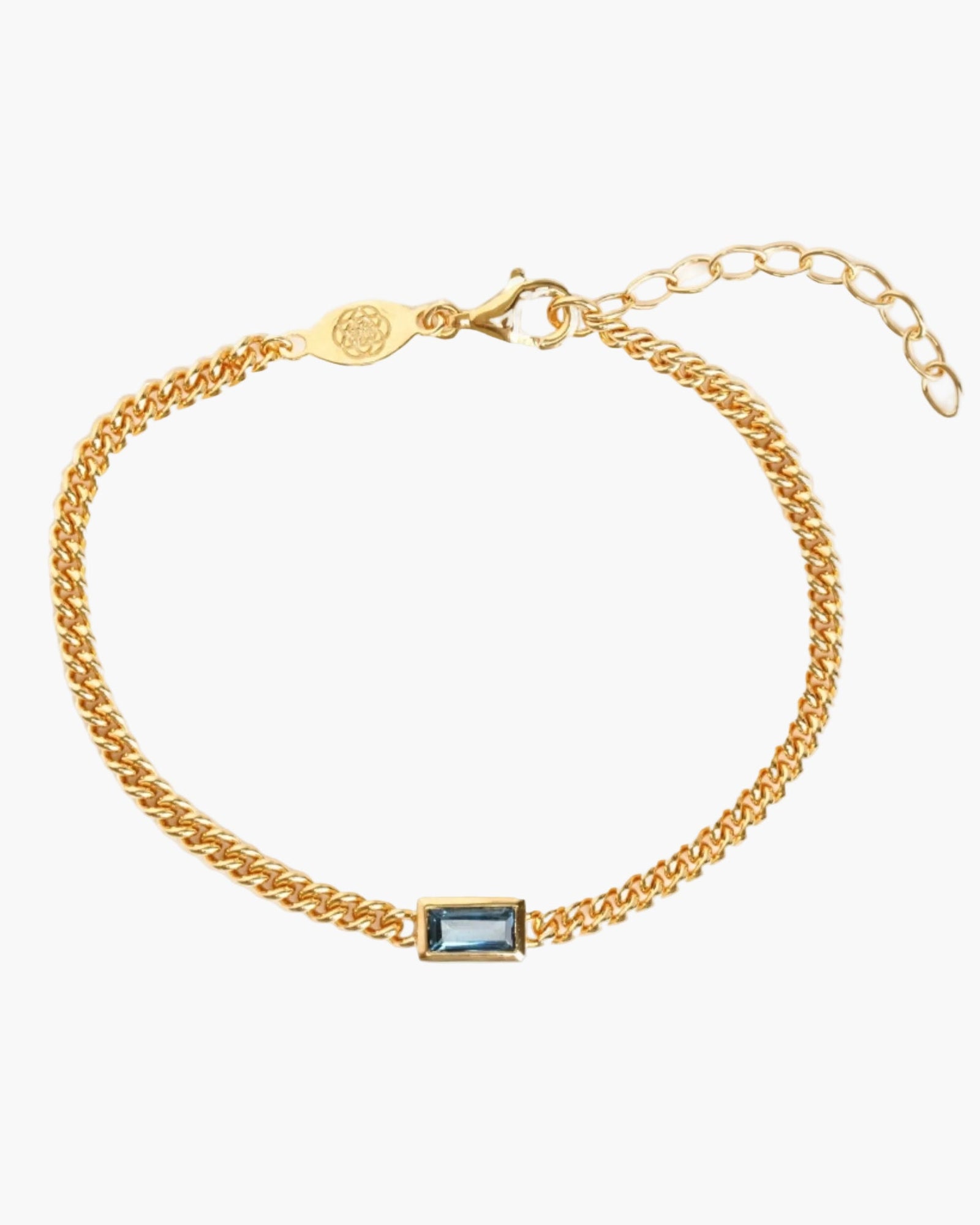 London blue topaz baguette curb chain bracelet in gold vermeil