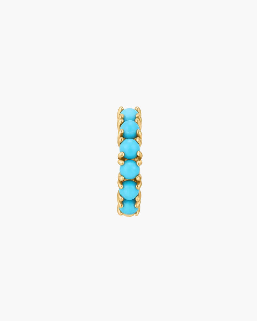 Natural turquoise single hoop earring solid gold