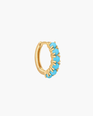 Natural turquoise single hoop earring solid gold