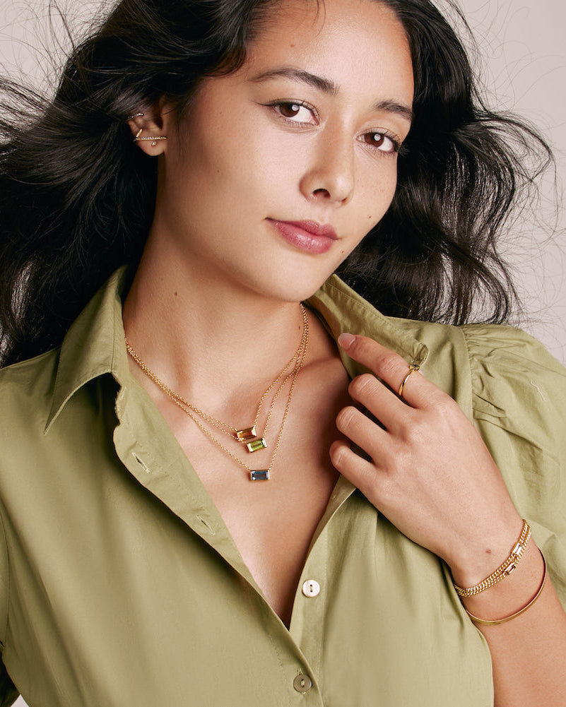 Peridot baguette cut gold vermeil necklace