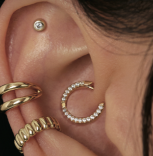 Round pavé single cartilage hoop