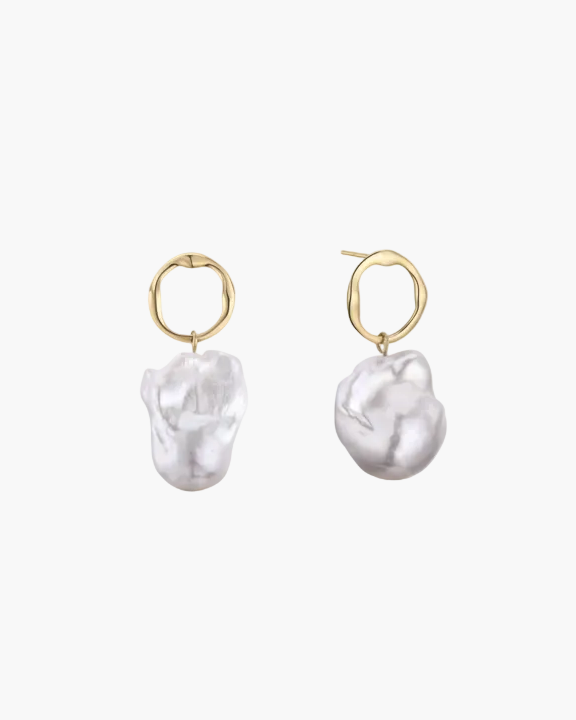 baroque pearl stud earrings gold plated sterling silver on white background