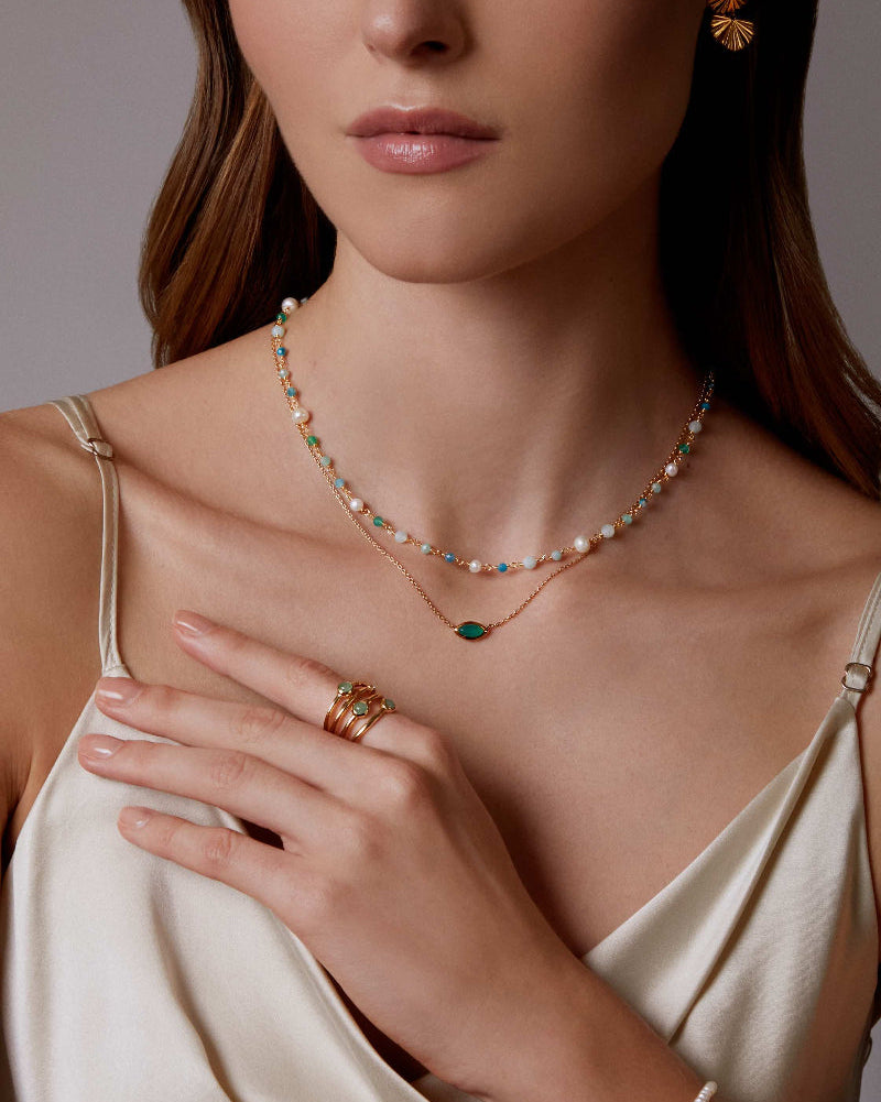 blue tone gemstone and pearl choker necklace