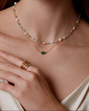 blue tone gemstone and pearl choker necklace