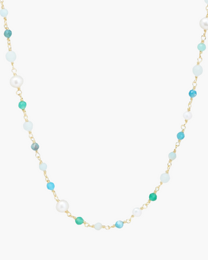blue tone gemstone and pearl choker necklace