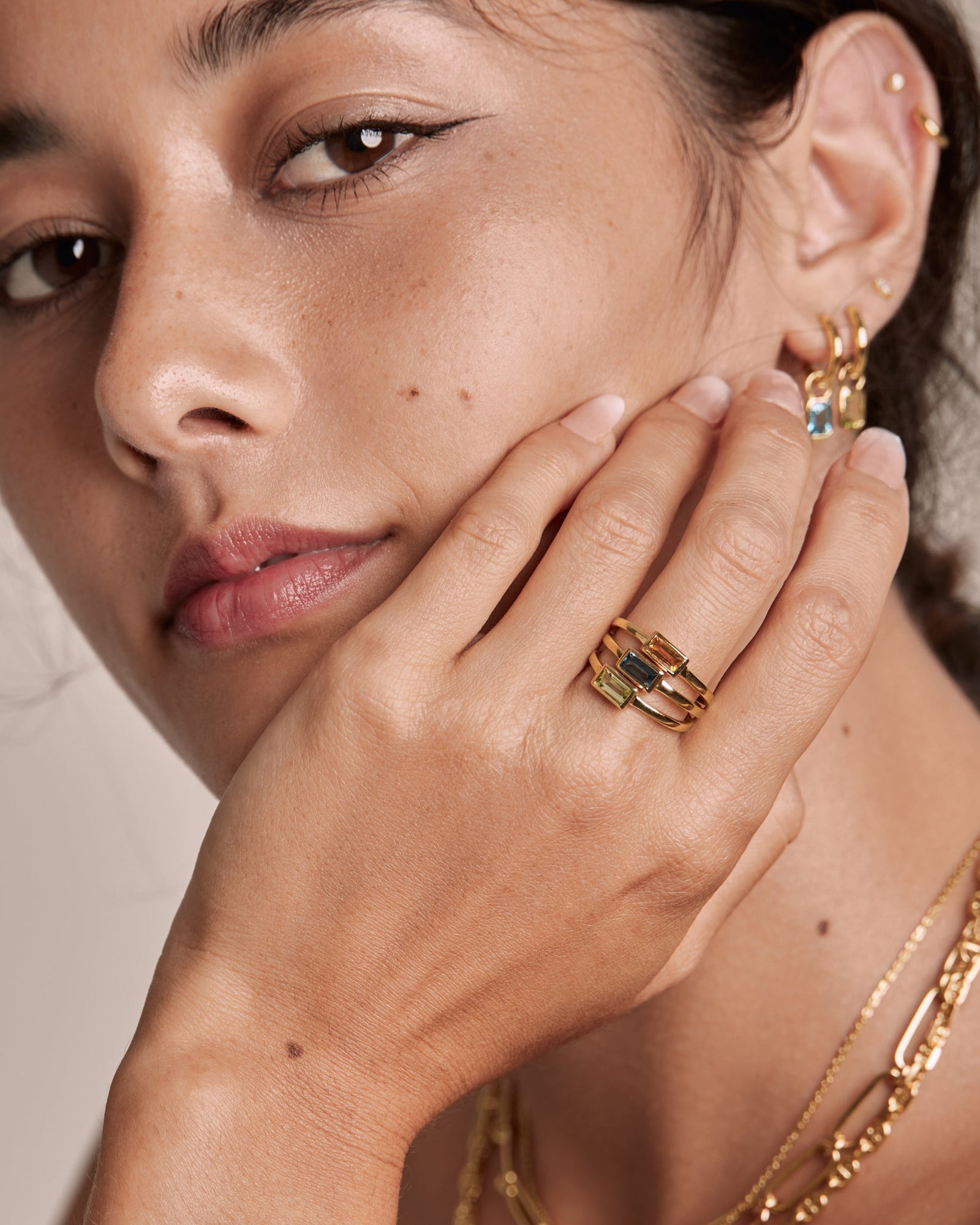 citrine baguette cut ring in gold vermeil 