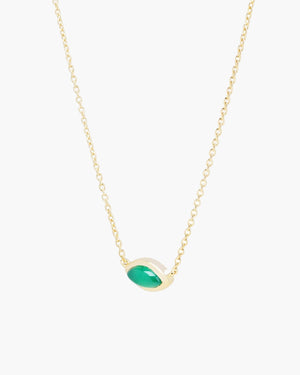 green agate evil eye charm necklace in gold vermeil