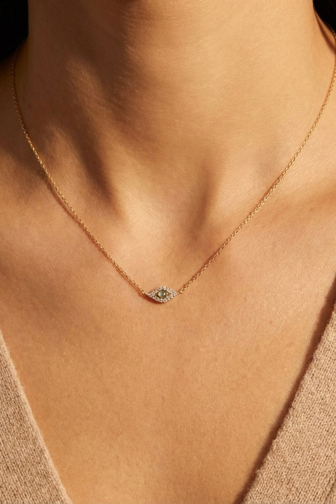 gold vermeil evil eye labradorite necklace