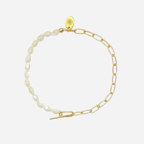 mother of pearl paper clip chain bracelet