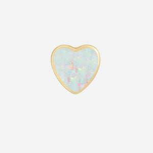 opal heart single stud earring in solid gold