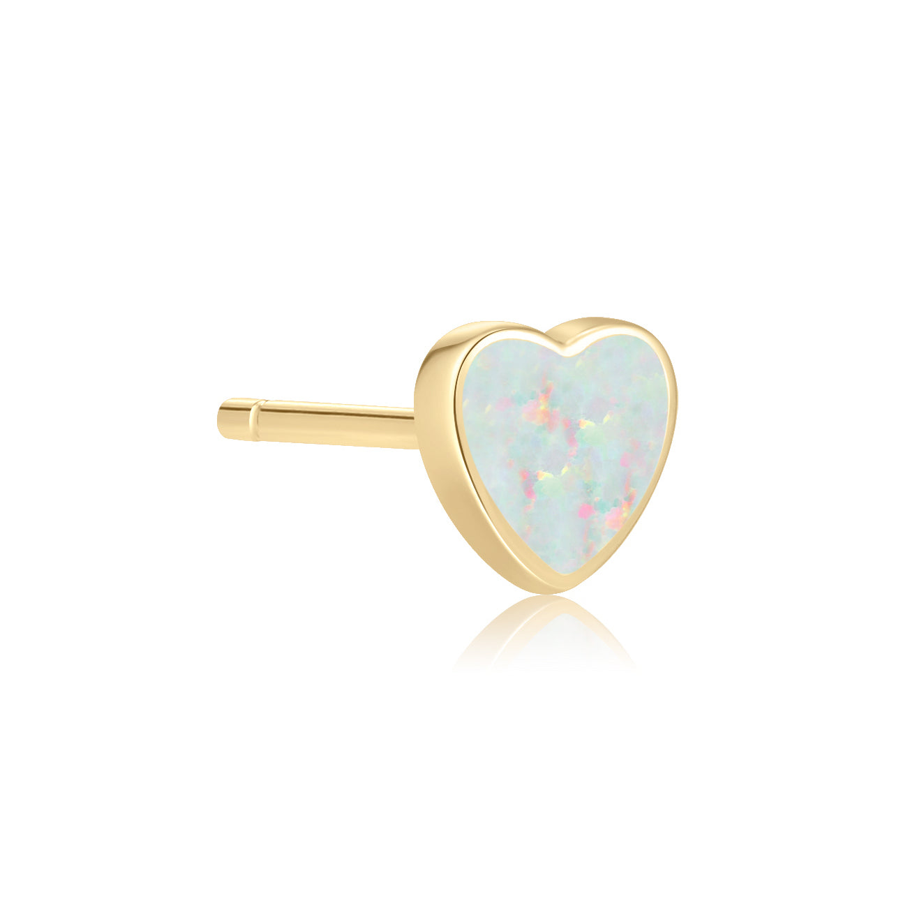 opal heart single stud earring in solid gold