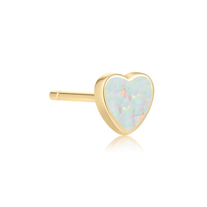opal heart single stud earring in solid gold
