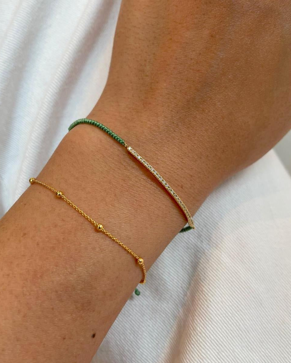 gold vermeil Pavé bar cord bracelet in green