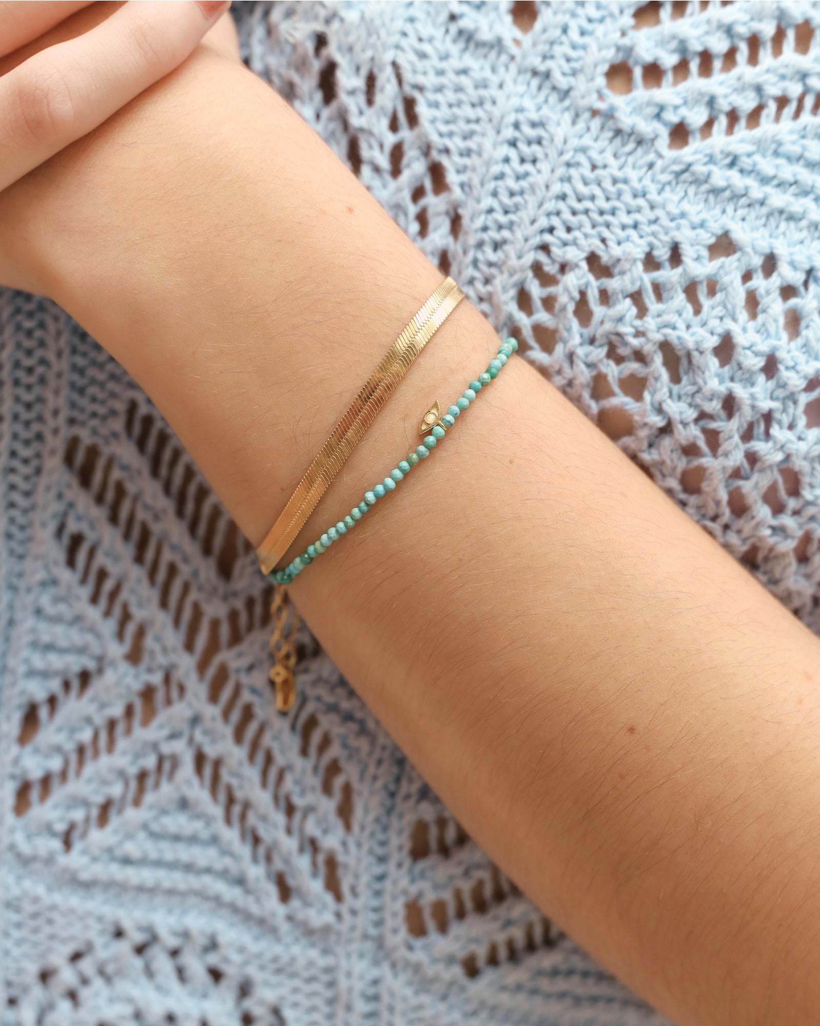 Gold opal evil eye turquoise bracelet