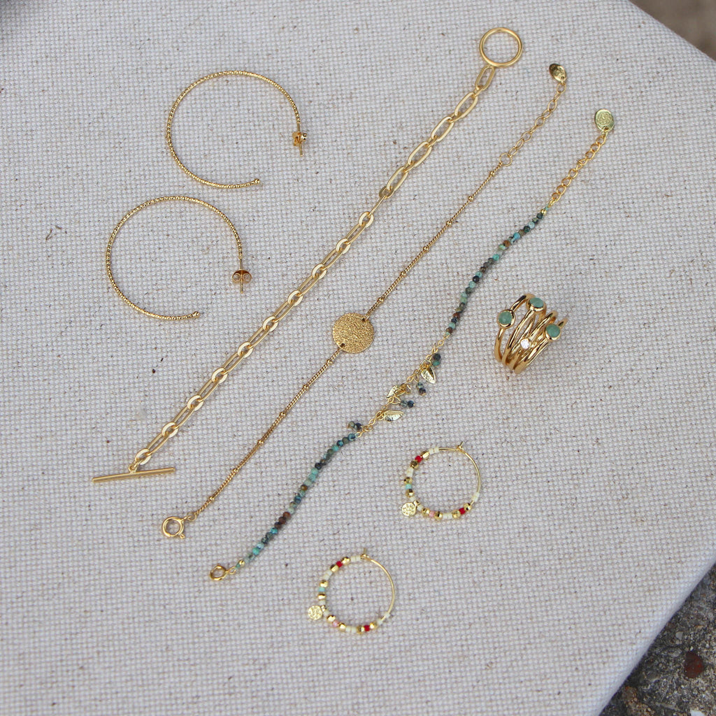 gold hammered disc ball chain bracelet