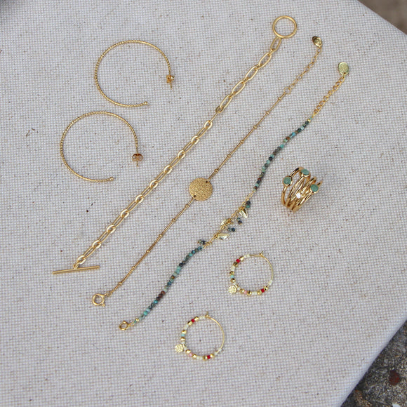gold hammered disc ball chain bracelet