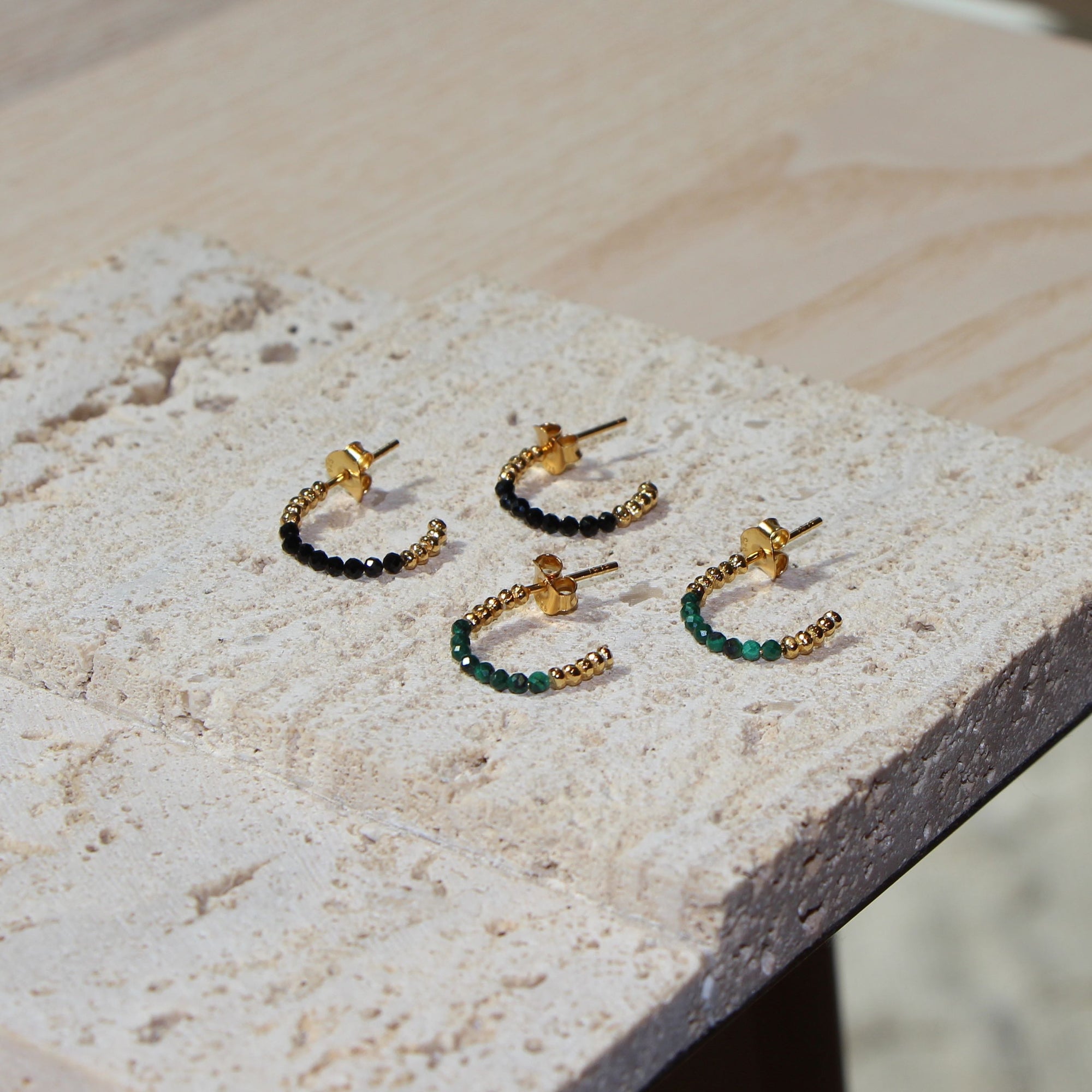 malachite gemstone hoop earrings