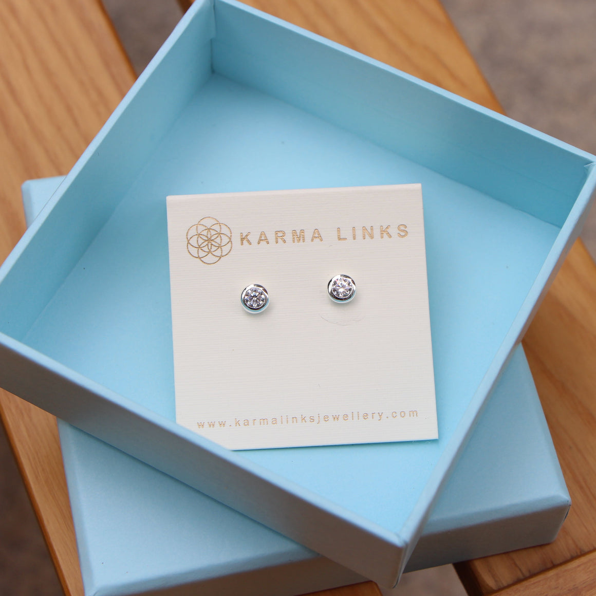 silver sparkling button stud earrings  by Karma Links Jewellery