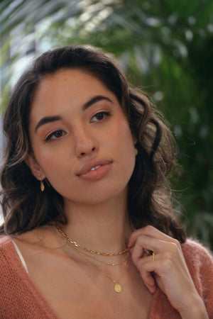 Gold hammered charm ball chain necklace - short