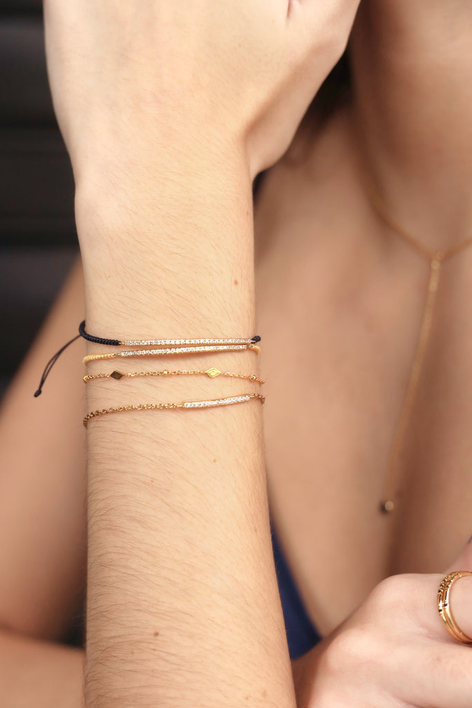 gold vermeil Pavé bar cord bracelet in black