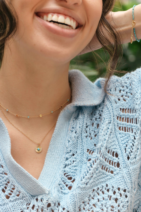 Soleil charm necklace with Turquoise