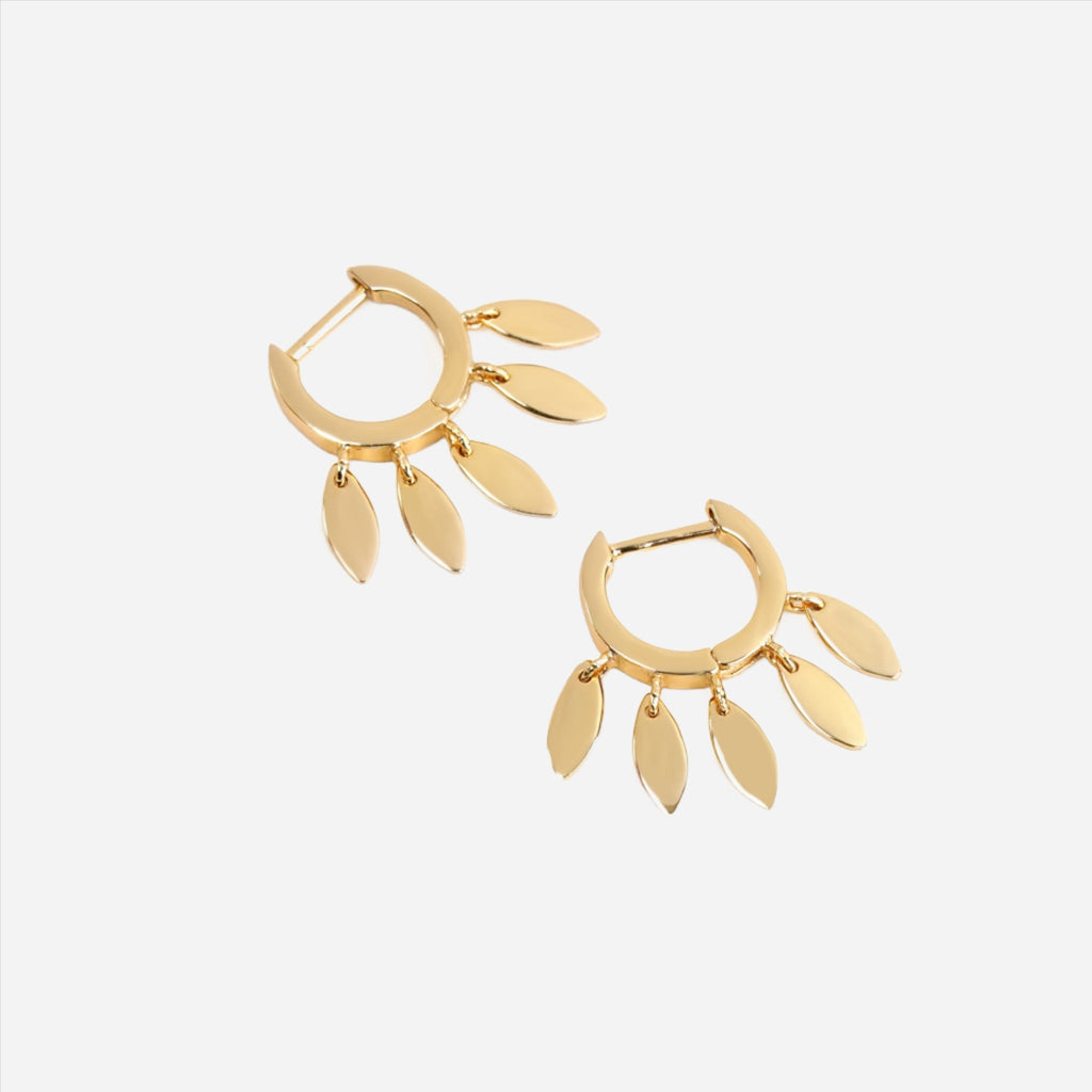 gold flower petal hoop earrings