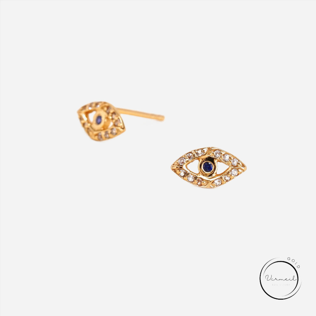 sapphire evil eye vermeil gold stud earrings