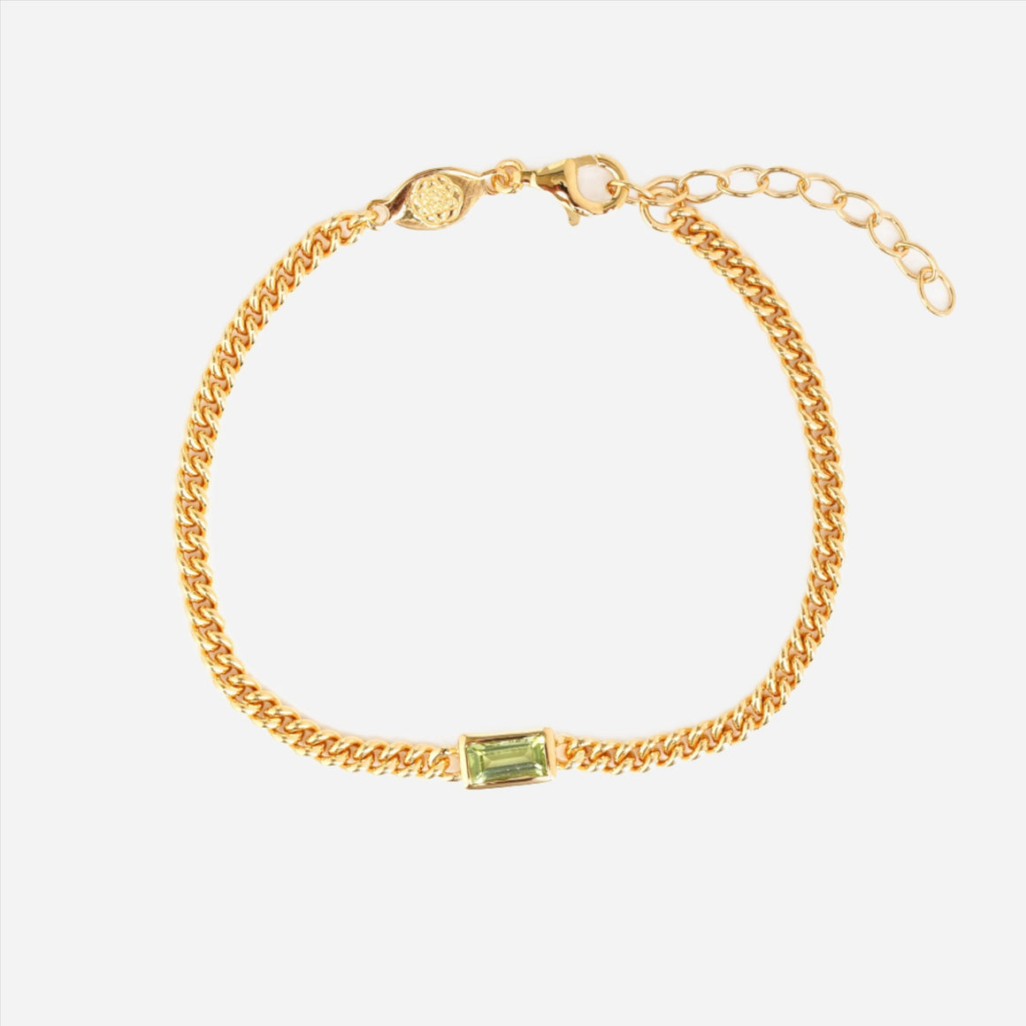 peridot baguette curb chain bracelet in vermeil gold