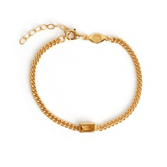 citrine baguette curb chain bracelet in vermeil gold
