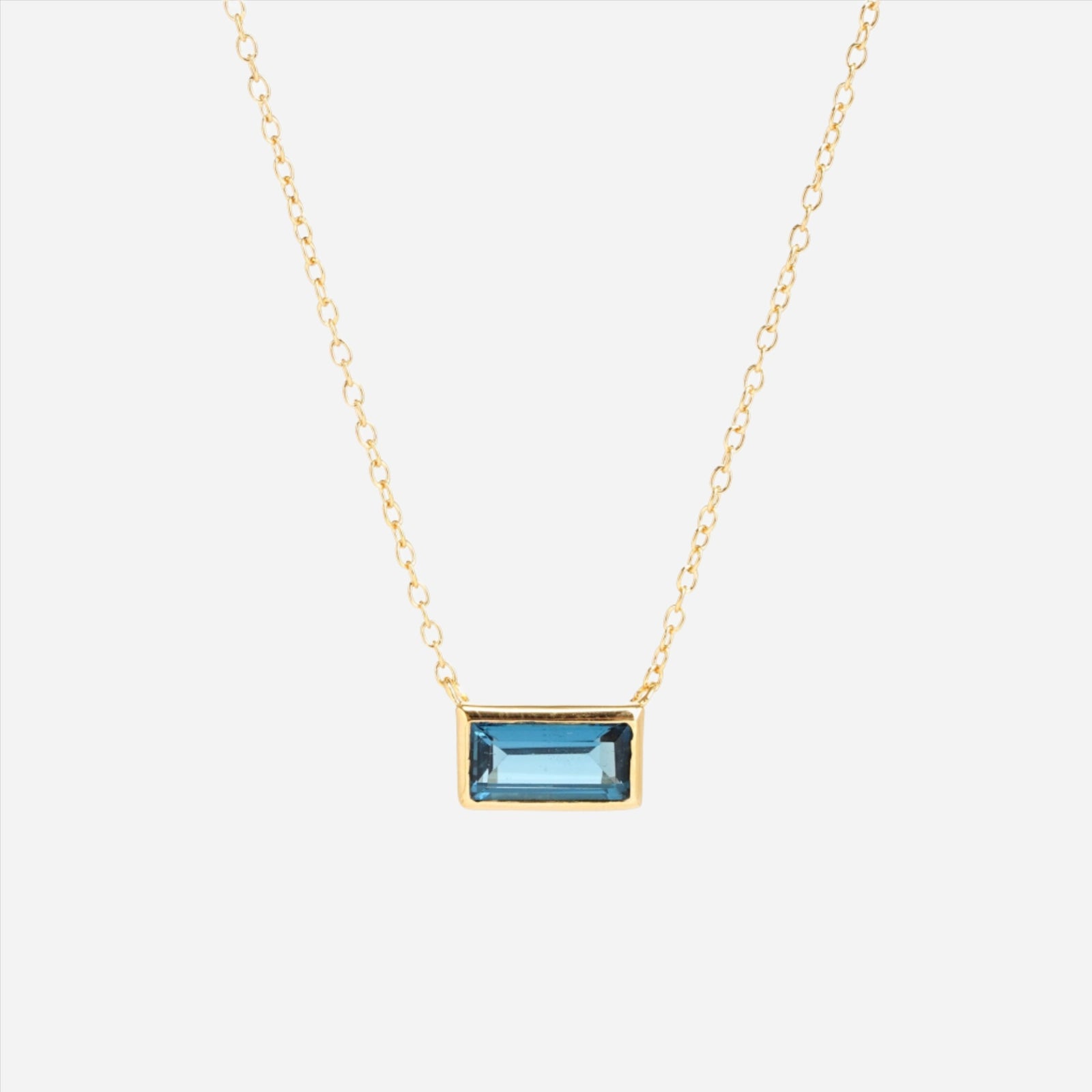 London Blue Topaz baguette cut gold vermeil necklace