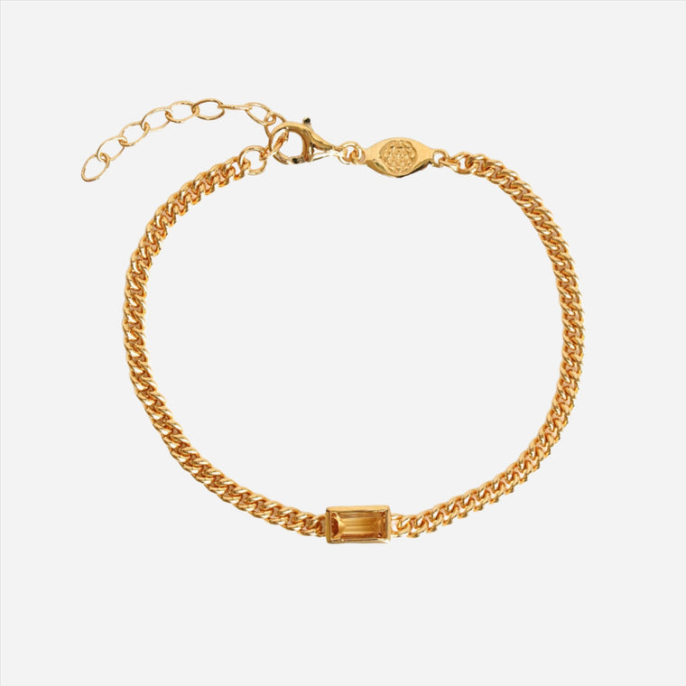 citrine baguette curb chain bracelet in vermeil gold