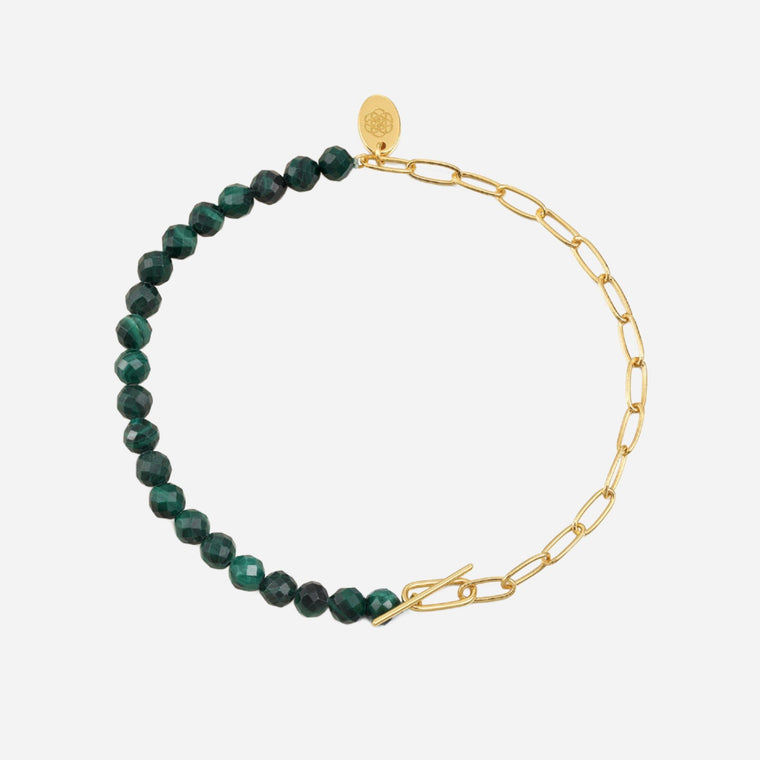 gold gemstone paper clip chain bracelet