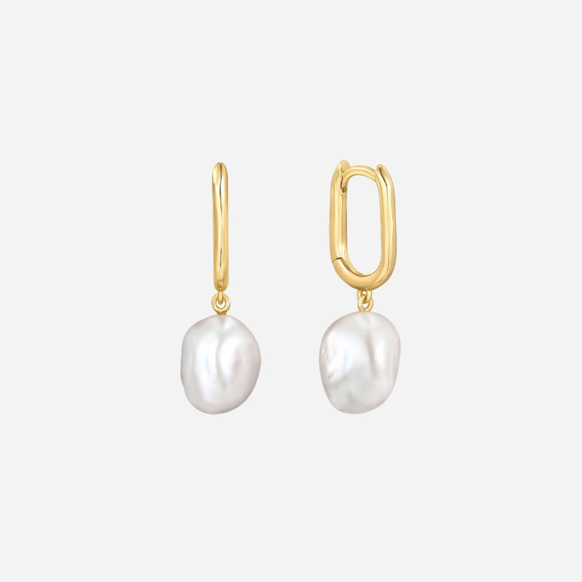 gold pearl oval hoop earrings
